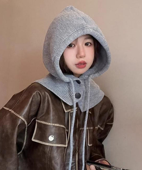 フード付きニットマフラー韓国風バラクラバ 可愛いニット帽 おしゃれ 顔周り防風防寒対策 ネックウォーマー レディース オルチャン帽 ニットキャップ フードマフラー 617MZ-001