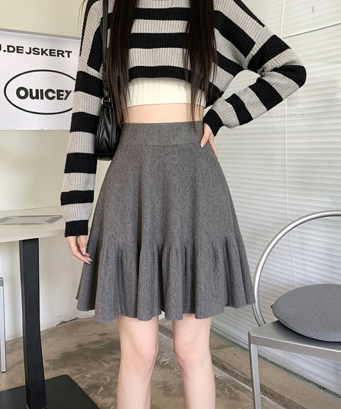 ニットスカート 無地スカート 2type レディース ハイウエスト 着やせ ボトムス 秋冬スカート お洒落 フレアスカート ミニ丈 ロング丈 体型カバー 通学通勤 617QZ-001