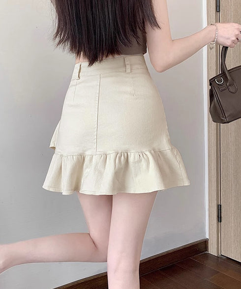 インナーパンツ付きフリルスカートミニスカ ハイウエスト フレアスカート 大人可愛い 春夏美脚ミニスカート おしゃれギャザースカート 韓国風 細見えスカートきれいめ 617QZ-007