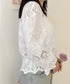 レース透かし袖ボリュームブラウス 春夏 レースブラウス透け感 刺しゅう エレガント パフスリーブ フェミニン スカラップ裾 デート服 シースルーきれいめトップス 617SY-003