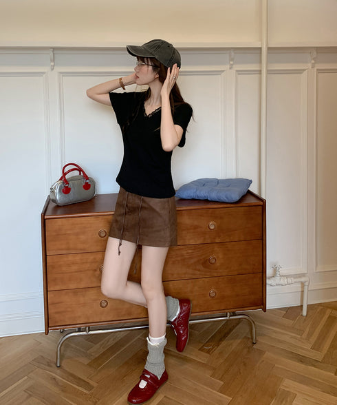 VネックTシャツ春夏 半袖トップス韓国風 レディース 半袖カットソー 着やせtシャツ大人可愛い おしゃれ夏服 カジュアルトップス フェミニントップス 無地 617SY-005