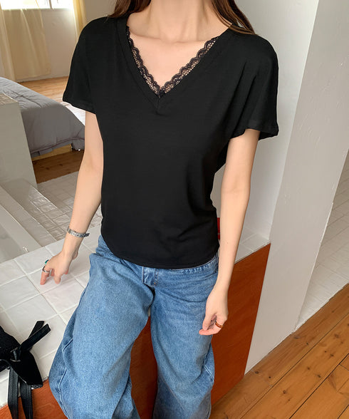 VネックTシャツ春夏 半袖トップス韓国風 レディース 半袖カットソー 着やせtシャツ大人可愛い おしゃれ夏服 カジュアルトップス フェミニントップス 無地 617SY-005