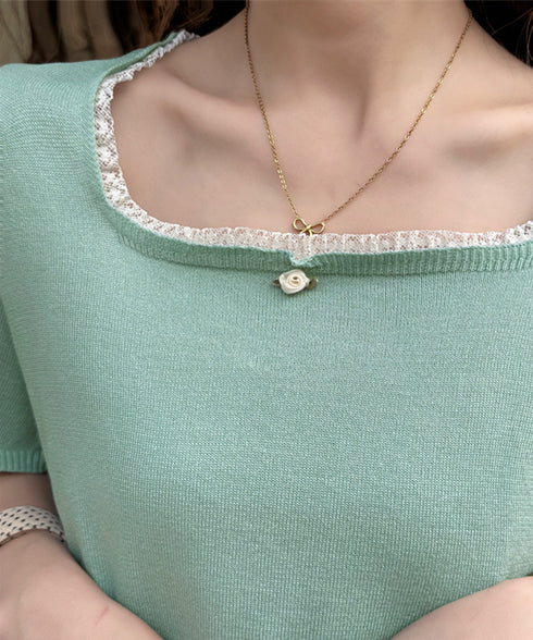 スクエアネック サマーニット トップス レディース カジュアル ニットカットソー 韓国風 半袖 シンプル プルオーバー 無地 薄手ニットセーター おしゃれ 春夏 617SY-006