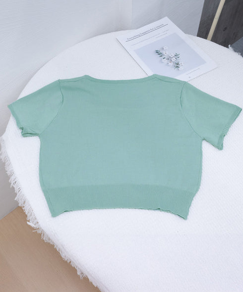 スクエアネック サマーニット トップス レディース カジュアル ニットカットソー 韓国風 半袖 シンプル プルオーバー 無地 薄手ニットセーター おしゃれ 春夏 617SY-006