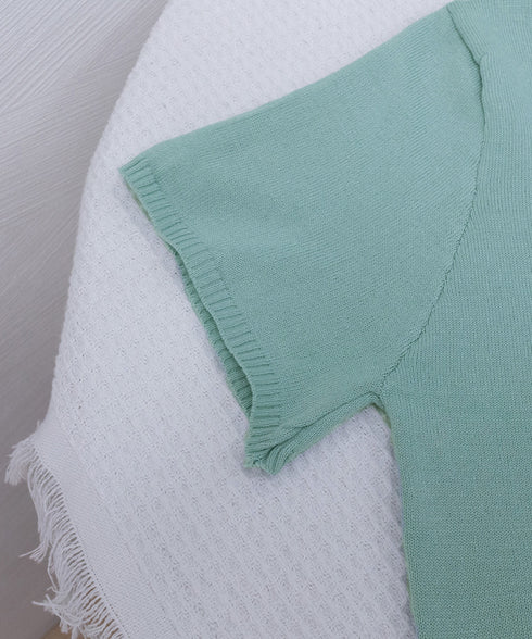 スクエアネック サマーニット トップス レディース カジュアル ニットカットソー 韓国風 半袖 シンプル プルオーバー 無地 薄手ニットセーター おしゃれ 春夏 617SY-006