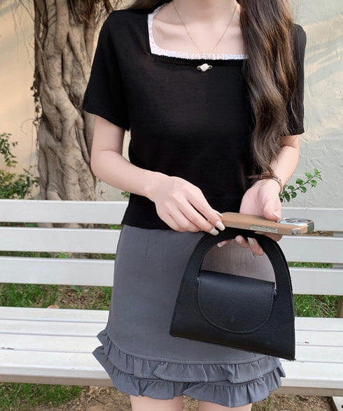 スクエアネック サマーニット トップス レディース カジュアル ニットカットソー 韓国風 半袖 シンプル プルオーバー 無地 薄手ニットセーター おしゃれ 春夏 617SY-006