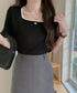 スクエアネック サマーニット トップス レディース カジュアル ニットカットソー 韓国風 半袖 シンプル プルオーバー 無地 薄手ニットセーター おしゃれ 春夏 617SY-006