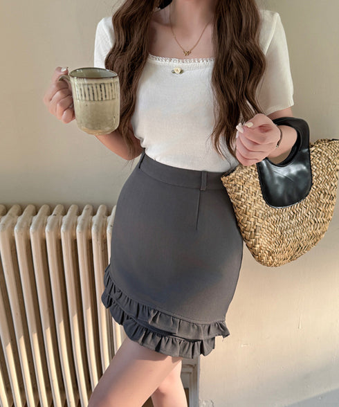 スクエアネック サマーニット トップス レディース カジュアル ニットカットソー 韓国風 半袖 シンプル プルオーバー 無地 薄手ニットセーター おしゃれ 春夏 617SY-006