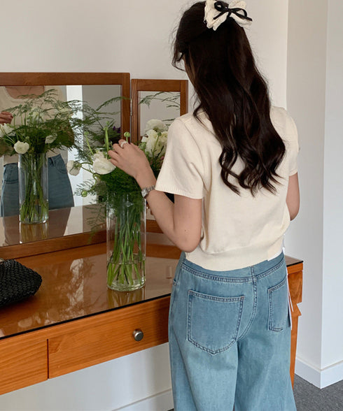 スクエアネック サマーニット トップス レディース カジュアル ニットカットソー 韓国風 半袖 シンプル プルオーバー 無地 薄手ニットセーター おしゃれ 春夏 617SY-006