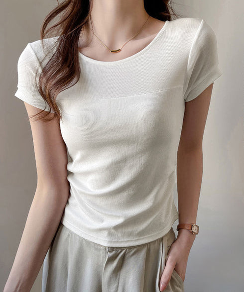 リブTシャツ 異素材切り替えカットソー レディース クルーネックt 大人可愛い 着回し 半袖カットソー おしゃれプルオーバー カジュアルtシャツ ベーシック通勤 617SY-007