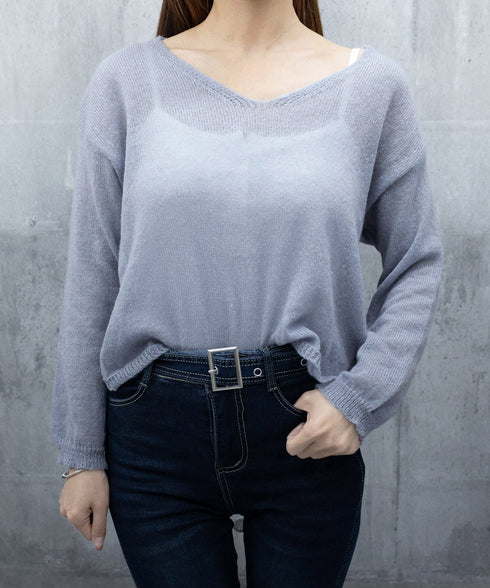 透け感ニットトップス Vネック 長袖春服 レディース カジュアル ニットウェア 韓国風 ニットソー 春夏秋 ニットセーター お洒落 ニットプルオーバー きれいめ 617SY-008