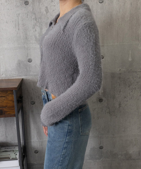 シャギーカーディガンゴールドボタン韓国風 レディース 秋冬服 大人可愛い ニットトップス 長袖 ミンクタッチカーディガン ふわふわ モヘヤ風セーター おしゃれ 617SY-009