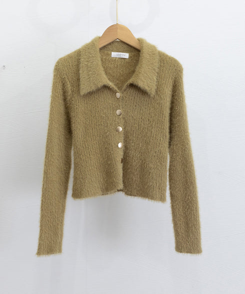 シャギーカーディガンゴールドボタン韓国風 レディース 秋冬服 大人可愛い ニットトップス 長袖 ミンクタッチカーディガン ふわふわ モヘヤ風セーター おしゃれ 617SY-009