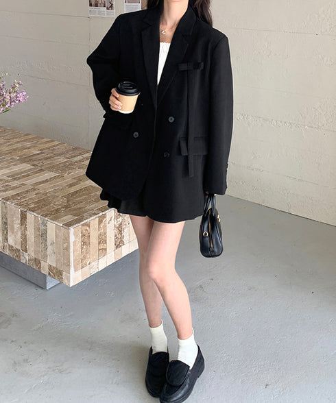 ダブルボタンテーラードジャケットアウター 肩パッド入りオーバーサイズジャケット ポケット付き スーツジャケット オフィスカジュアル 韓国風 ベーシックアウター長袖 617SY-015