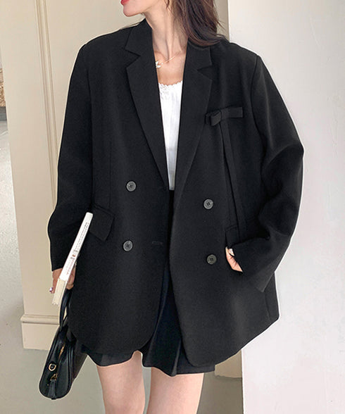 ダブルボタンテーラードジャケットアウター 肩パッド入りオーバーサイズジャケット ポケット付き スーツジャケット オフィスカジュアル 韓国風 ベーシックアウター長袖 617SY-015