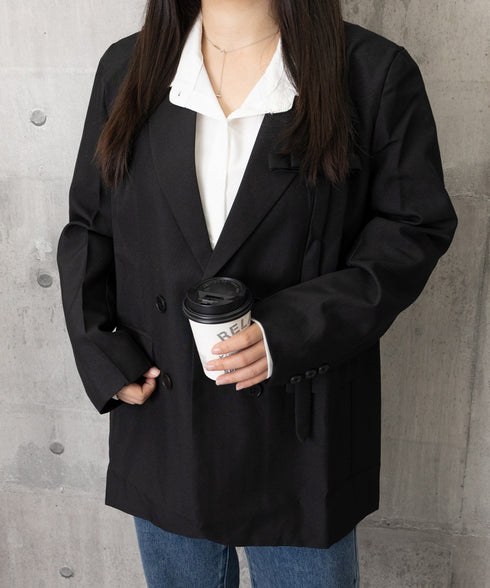 ダブルボタンテーラードジャケットアウター 肩パッド入りオーバーサイズジャケット ポケット付き スーツジャケット オフィスカジュアル 韓国風 ベーシックアウター長袖 617SY-015