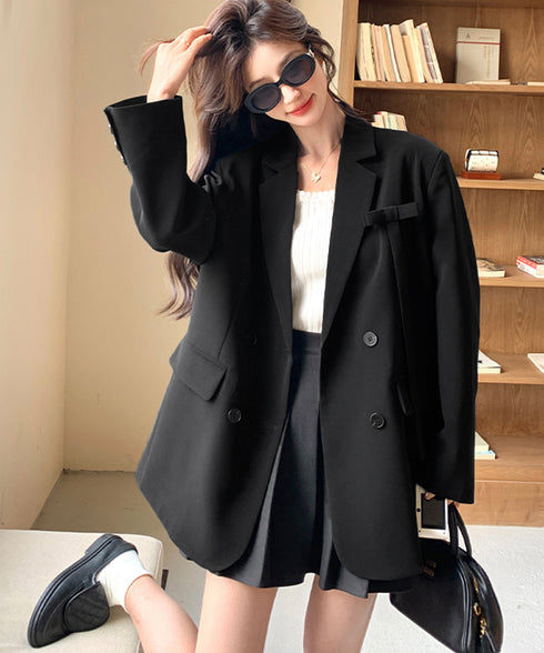 ダブルボタンテーラードジャケットアウター 肩パッド入りオーバーサイズジャケット ポケット付き スーツジャケット オフィスカジュアル 韓国風 ベーシックアウター長袖 617SY-015