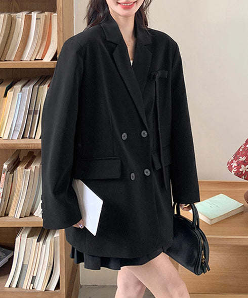 ダブルボタンテーラードジャケットアウター 肩パッド入りオーバーサイズジャケット ポケット付き スーツジャケット オフィスカジュアル 韓国風 ベーシックアウター長袖 617SY-015