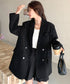ダブルボタンテーラードジャケットアウター 肩パッド入りオーバーサイズジャケット ポケット付き スーツジャケット オフィスカジュアル 韓国風 ベーシックアウター長袖 617SY-015