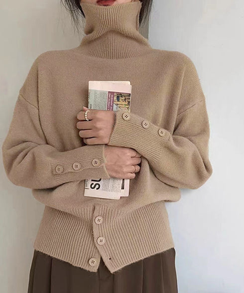 タートルネックリブニット トップス秋冬服 ハイネックニット レディース きれいめ 折り襟ニットソー 着やせ 大人 可愛いニット シンプル ドロップショルダーニット 617SY-016
