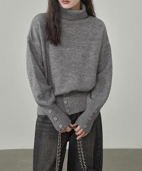 タートルネックリブニット トップス秋冬服 ハイネックニット レディース きれいめ 折り襟ニットソー 着やせ 大人 可愛いニット シンプル ドロップショルダーニット 617SY-016