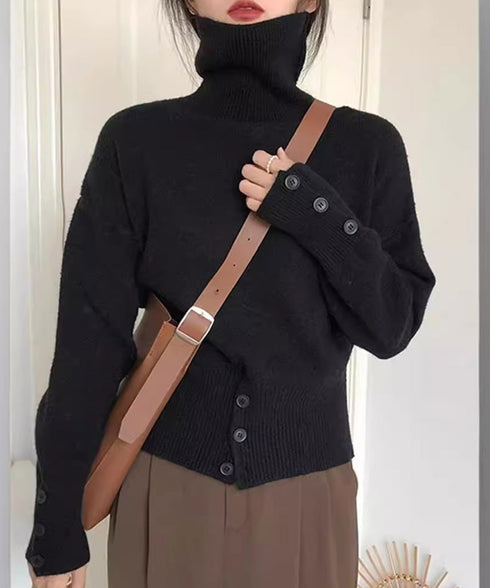 タートルネックリブニット トップス秋冬服 ハイネックニット レディース きれいめ 折り襟ニットソー 着やせ 大人 可愛いニット シンプル ドロップショルダーニット 617SY-016