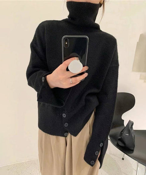 タートルネックリブニット トップス秋冬服 ハイネックニット レディース きれいめ 折り襟ニットソー 着やせ 大人 可愛いニット シンプル ドロップショルダーニット 617SY-016