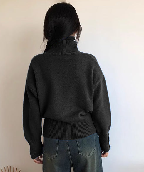 タートルネックリブニット トップス秋冬服 ハイネックニット レディース きれいめ 折り襟ニットソー 着やせ 大人 可愛いニット シンプル ドロップショルダーニット 617SY-016
