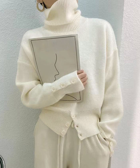 タートルネックリブニット トップス秋冬服 ハイネックニット レディース きれいめ 折り襟ニットソー 着やせ 大人 可愛いニット シンプル ドロップショルダーニット 617SY-016