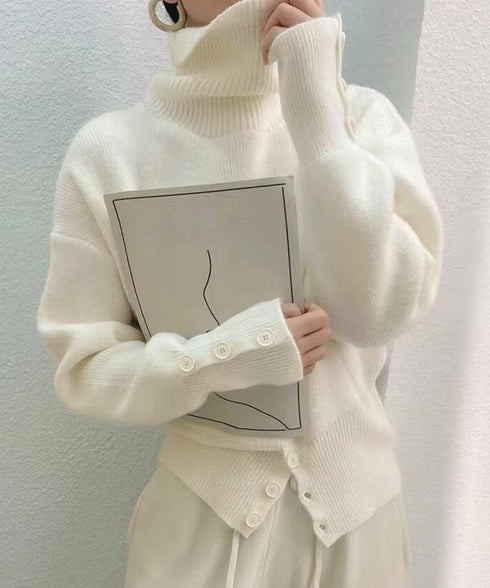 タートルネックリブニット トップス秋冬服 ハイネックニット レディース きれいめ 折り襟ニットソー 着やせ 大人 可愛いニット シンプル ドロップショルダーニット 617SY-016