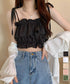 フリル キャミソール ペプラムキャミ夏服 レディース 肩リボン トップス 無地ノースリーブ 韓国風 フリルビスチェ 大人可愛いキャミ へそ出し 薄手 トップス 617SY-020