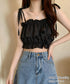 フリル キャミソール ペプラムキャミ夏服 レディース 肩リボン トップス 無地ノースリーブ 韓国風 フリルビスチェ 大人可愛いキャミ へそ出し 薄手 トップス 617SY-020