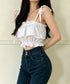 フリル キャミソール ペプラムキャミ夏服 レディース 肩リボン トップス 無地ノースリーブ 韓国風 フリルビスチェ 大人可愛いキャミ へそ出し 薄手 トップス 617SY-020
