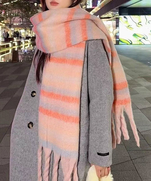 ボリュームマフラー大判 ふわふわマフラー 秋冬レディース 大判マフラー もこもこ 防寒保温マフラー フリンジ お出掛け 暖かいマフラー 大判ストール 通勤 通学 617WJ-001