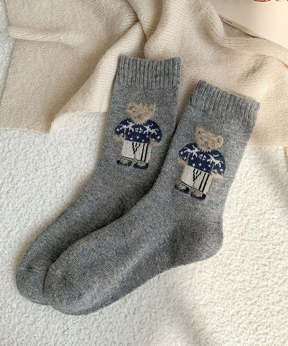 ベアモチーフ ジャカード編みミドル丈靴下
