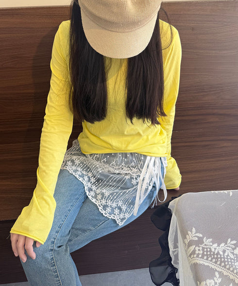 シアーラップスカート レースヒップカバー つけすそ シースルー付け裾 レイヤード ウエストリボン フェミニンスカート マルチウェア ガーリー ショート丈スカート 617XW-002