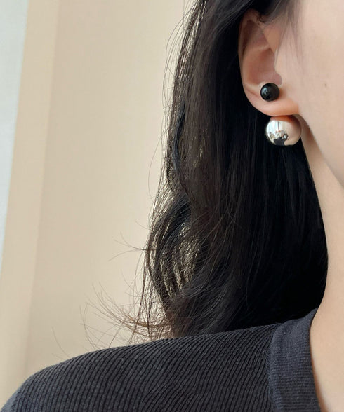 韓国風メタルボールスタッドピアスきれいめ ピアス レディース 両耳ピアス シルバー ダブルボール モード ピアス 上品 大人可愛い トレンド ユニセックス ピアス 617XW-004