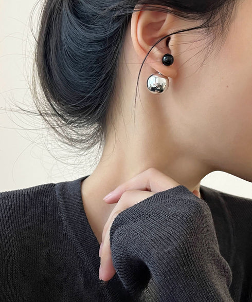 韓国風メタルボールスタッドピアスきれいめ ピアス レディース 両耳ピアス シルバー ダブルボール モード ピアス 上品 大人可愛い トレンド ユニセックス ピアス 617XW-004