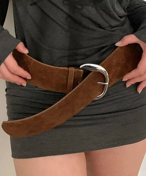 ヴィンテージ風スエードバックルベルト レディース ワイドベルト オシャレ 太ベルト エレガント スエードベルト フェミニン ワンピースベルト シンプル 韓国風 617XW-005