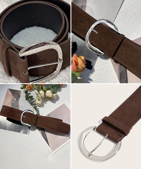 ヴィンテージ風スエードバックルベルト レディース ワイドベルト オシャレ 太ベルト エレガント スエードベルト フェミニン ワンピースベルト シンプル 韓国風 617XW-005