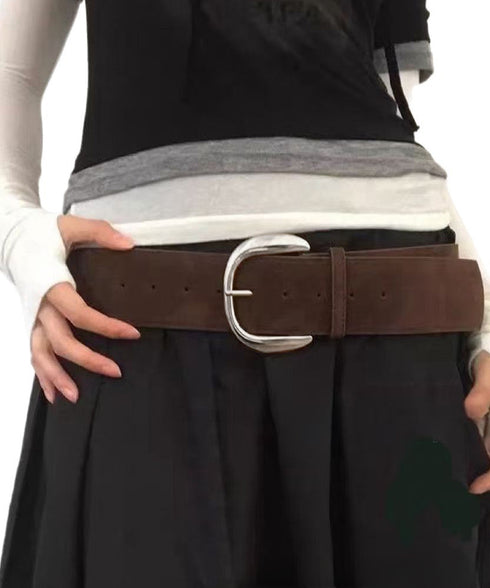 ヴィンテージ風スエードバックルベルト レディース ワイドベルト オシャレ 太ベルト エレガント スエードベルト フェミニン ワンピースベルト シンプル 韓国風 617XW-005