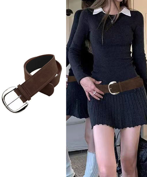 ヴィンテージ風スエードバックルベルト レディース ワイドベルト オシャレ 太ベルト エレガント スエードベルト フェミニン ワンピースベルト シンプル 韓国風 617XW-005