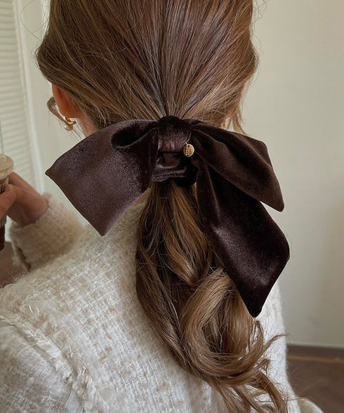 リボン付きシュシュ ヘアゴム 韓国風 レディース ヘアバンド ヘアアレンジ 無地 髪留め 髪飾り オルチャン おしゃれ 大人 可愛い オフィスカジュアル 雑貨 617XW-010