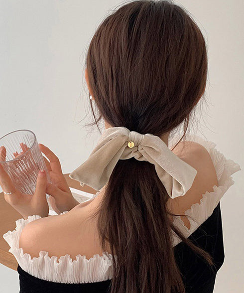 リボン付きシュシュ ヘアゴム 韓国風 レディース ヘアバンド ヘアアレンジ 無地 髪留め 髪飾り オルチャン おしゃれ 大人 可愛い オフィスカジュアル 雑貨 617XW-010