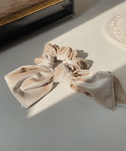 リボン付きシュシュ ヘアゴム 韓国風 レディース ヘアバンド ヘアアレンジ 無地 髪留め 髪飾り オルチャン おしゃれ 大人 可愛い オフィスカジュアル 雑貨 617XW-010