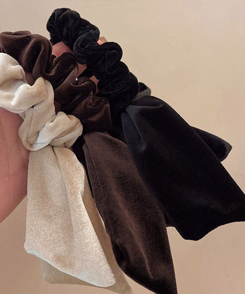 リボン付きシュシュ ヘアゴム 韓国風 レディース ヘアバンド ヘアアレンジ 無地 髪留め 髪飾り オルチャン おしゃれ 大人 可愛い オフィスカジュアル 雑貨 617XW-010