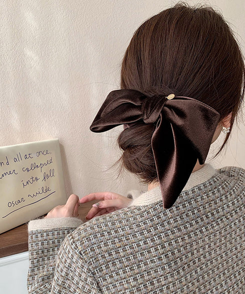 リボン付きシュシュ ヘアゴム 韓国風 レディース ヘアバンド ヘアアレンジ 無地 髪留め 髪飾り オルチャン おしゃれ 大人 可愛い オフィスカジュアル 雑貨 617XW-010
