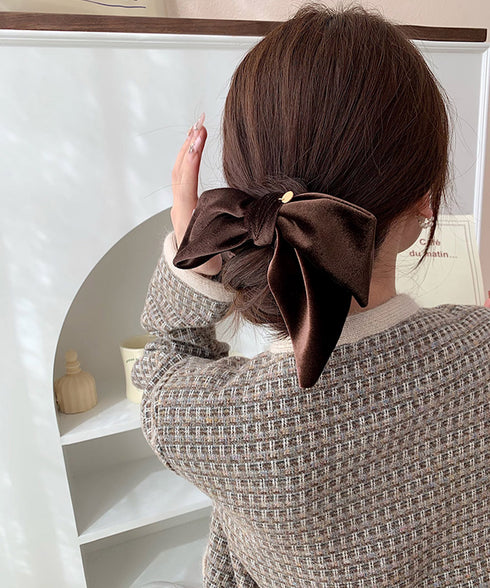 リボン付きシュシュ ヘアゴム 韓国風 レディース ヘアバンド ヘアアレンジ 無地 髪留め 髪飾り オルチャン おしゃれ 大人 可愛い オフィスカジュアル 雑貨 617XW-010