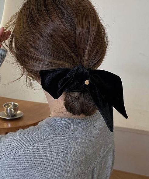 リボン付きシュシュ ヘアゴム 韓国風 レディース ヘアバンド ヘアアレンジ 無地 髪留め 髪飾り オルチャン おしゃれ 大人 可愛い オフィスカジュアル 雑貨 617XW-010