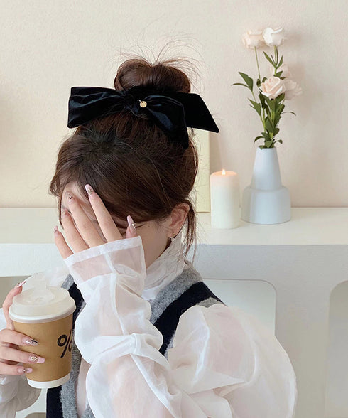 リボン付きシュシュ ヘアゴム 韓国風 レディース ヘアバンド ヘアアレンジ 無地 髪留め 髪飾り オルチャン おしゃれ 大人 可愛い オフィスカジュアル 雑貨 617XW-010